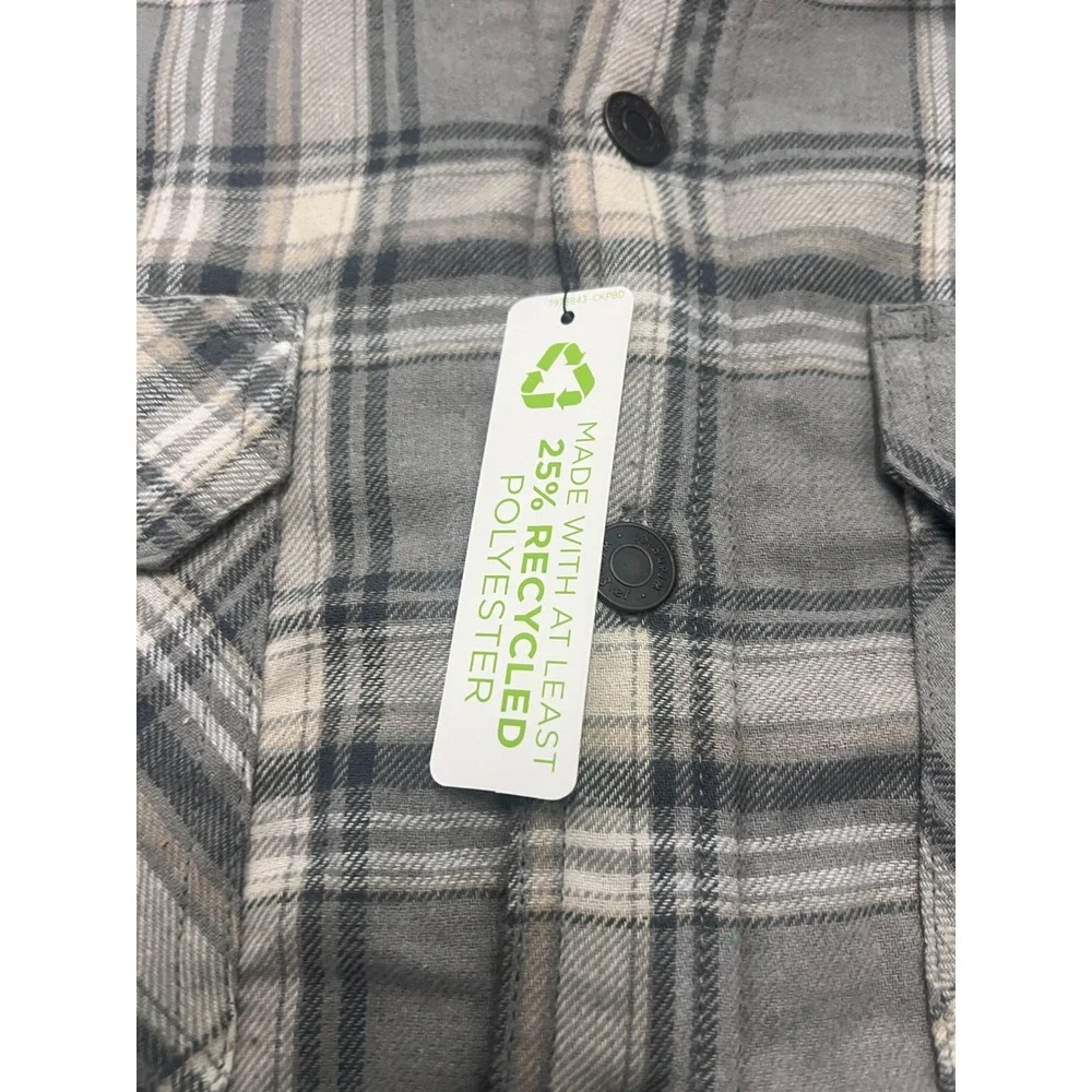 Wrangler Flannel Jacket Men Medium Gray Plaid Sherpa Lined Rugged Lumberjack NWT
